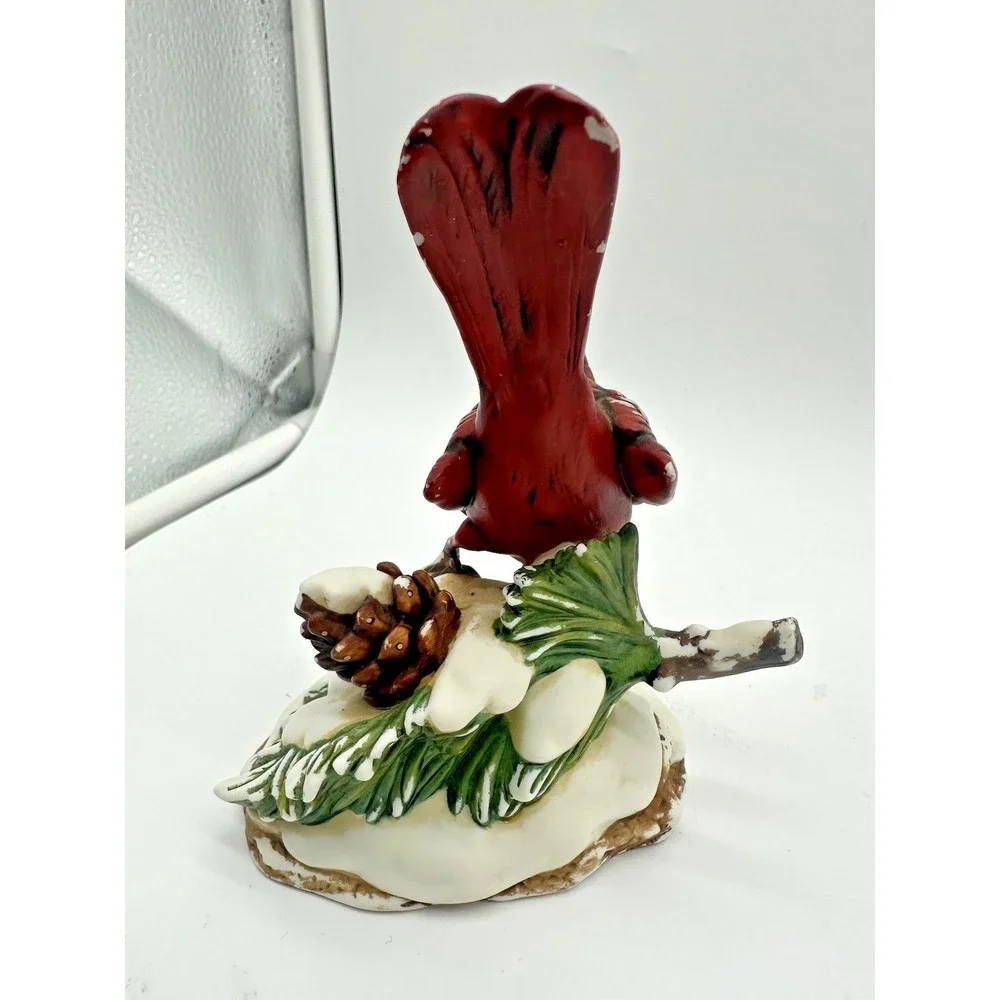 Classic Treasures Porcelain Red Cardinal Bird Figurine Winter Snow Pine Cone 5